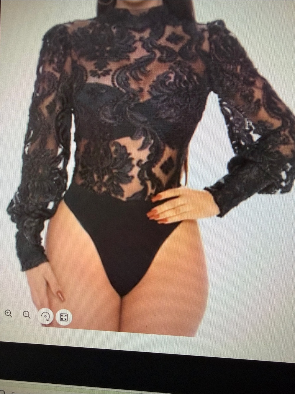 Fashion Nova Black Lace Sheer Long-Sleeve Bodysuit